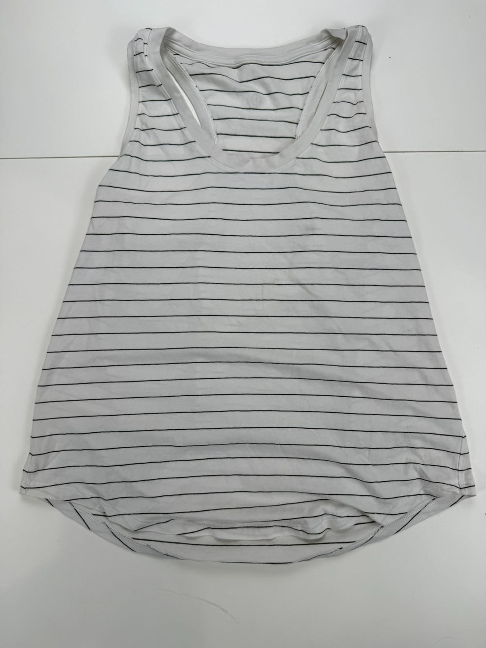 Lululemon Womens Large Est White Black Stripe Racerback Tank Top Yoga